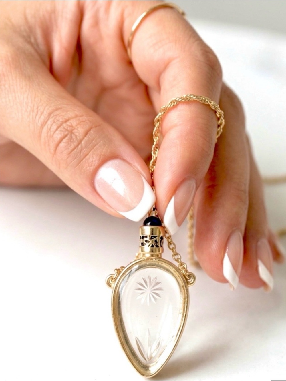 Artisan Gold Teardrop Pendant Necklace with Clear Crystal